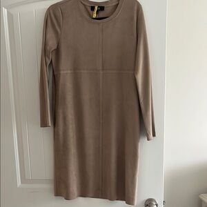 Elegant Tan faux suede dress with side pockets